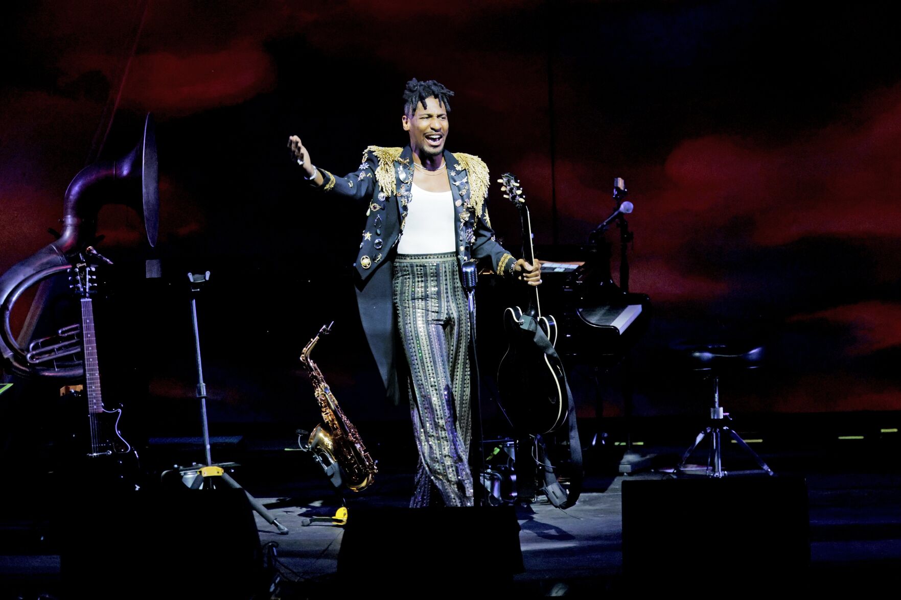 Jon Batiste performs at the Muny